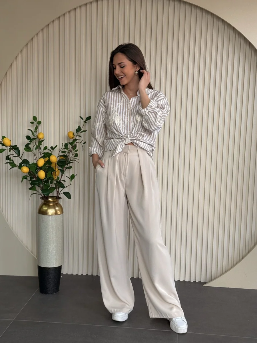 Pantalone bež visokog struka EF3855