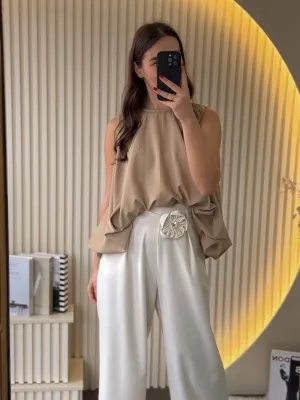 Pantalone bež sa ružom elegantne LAVOY6765
