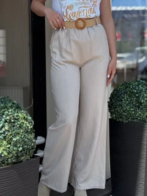 Pantalone bež lanene sa kaišem LAFL8012BBS