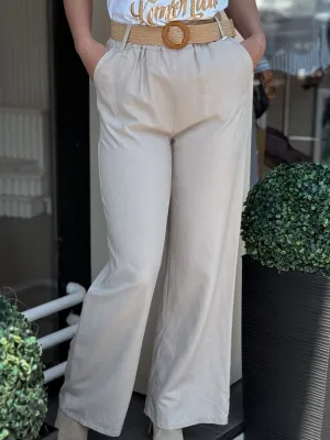 Pantalone bež lanene sa kaišem LAFL8012BBS