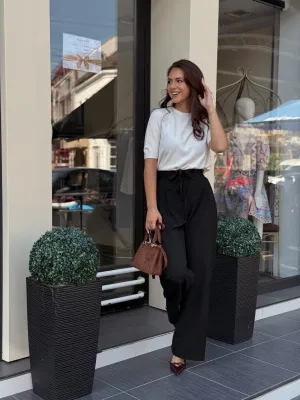 Pantalone crne sa faltama PN05380