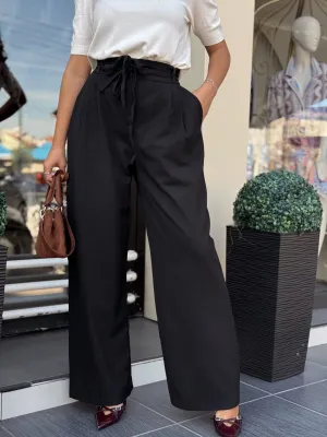 Pantalone crne sa faltama PN05380