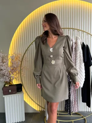 Haljina maslinasto zelena v-izreza EVK74575