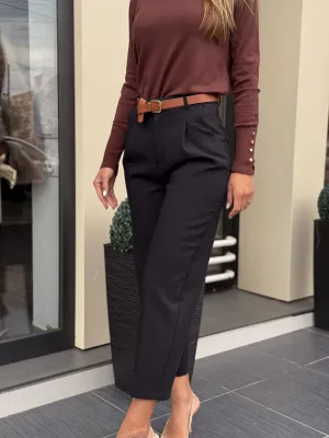 Pantalone crne sa faltama KRL16394