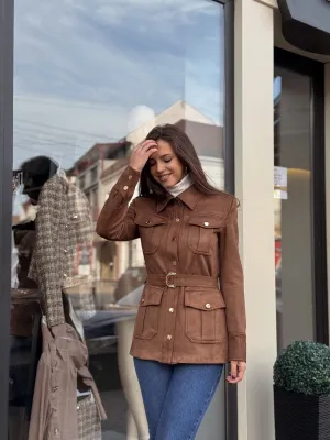 JAKNA braon od imitacije brušene kože EVK2541
