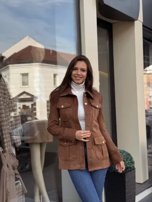 JAKNA braon od imitacije brušene kože EVK2541