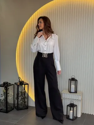 Pantalone crne sa ukrasnim kaišem SAT5510