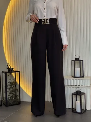 Pantalone crne sa ukrasnim kaišem SAT5510