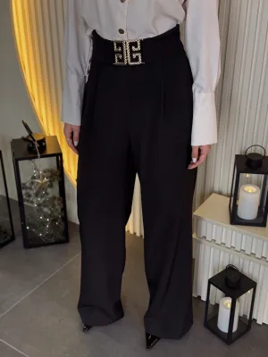 Pantalone crne sa ukrasnim kaišem SAT5510