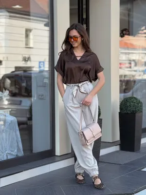 Pantalone bež šireg kroja EF3852
