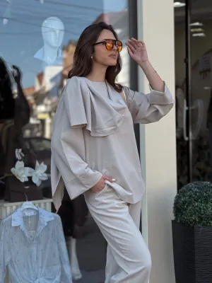 Komplet bež bluza i pantalona EF8752