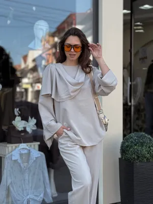 Komplet bež bluza i pantalona EF8752