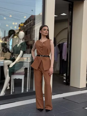 Komplet kamel prsluk i pantalona ROBD80219